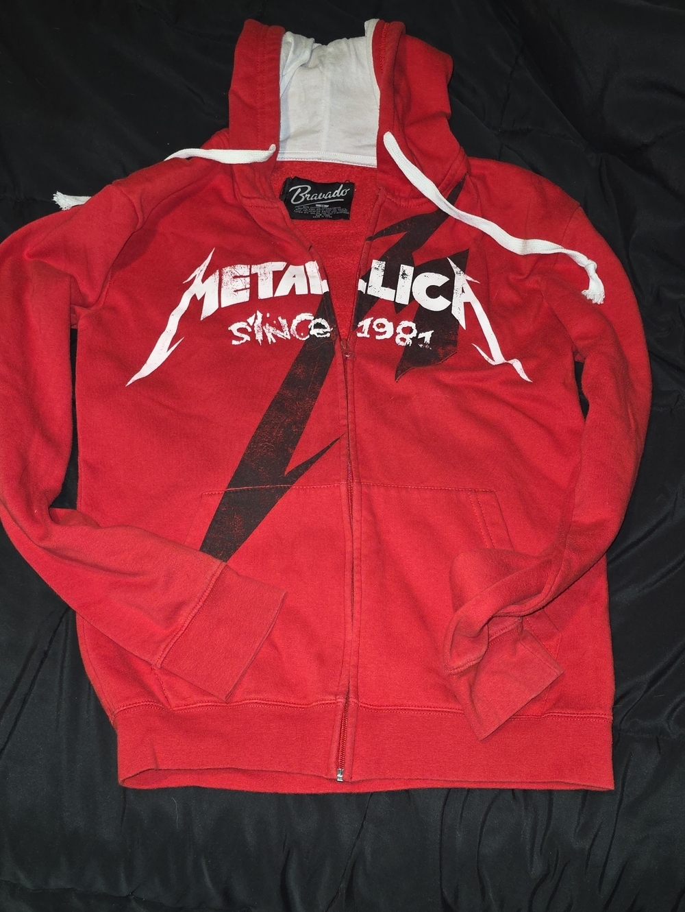 Bravado Red Metallica Zip-Up Hoodie with White Drawstrings